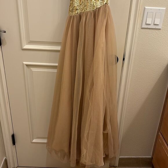 Sherri Hill woman's gorgeous gold beaded with nude lace at the bottom dress - Picture 6 of 15